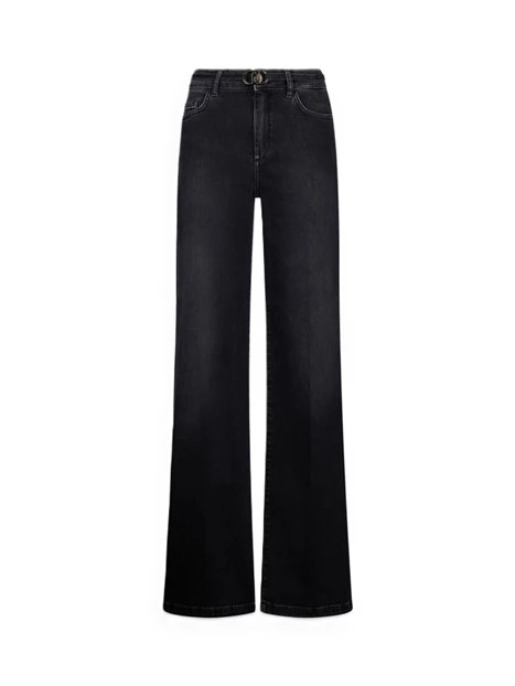 JEANS A ZAMPA CON CINTURA E FIBBIA DONNA NERO