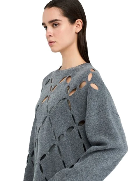 MAGLIA GIROCOLLO  IN LANA CON TAGLI GEOMETRICI DONNA GRIGIO
