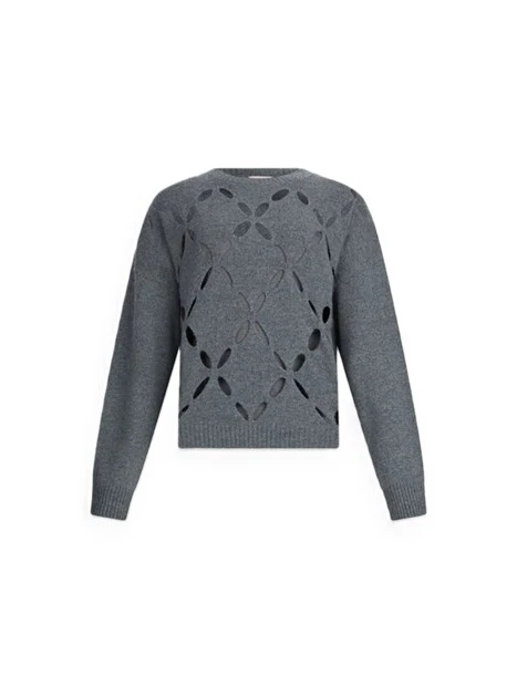 MAGLIA GIROCOLLO  IN LANA CON TAGLI GEOMETRICI DONNA GRIGIO
