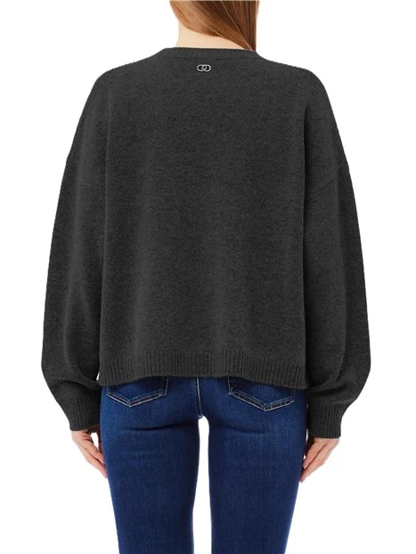 MAGLIA GIROCOLLO IN LANA CON DISEGNO GEOMETRICO DONNA NERO