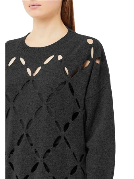 MAGLIA GIROCOLLO IN LANA CON DISEGNO GEOMETRICO DONNA NERO