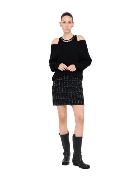 GONNA CORTA IN MAGLIA MISTO LANA DONNA NERO