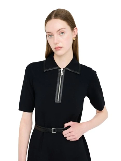 VESTITO CORTO DONNA CON COLLETTO CON ZIP E CINTURA DONNA NERO