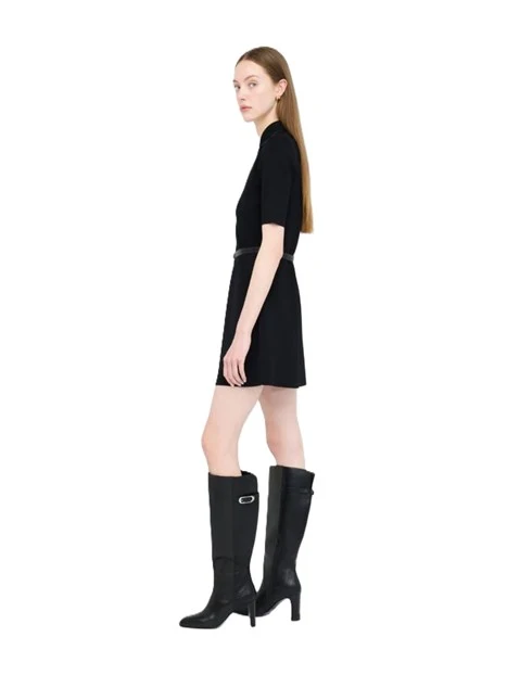 VESTITO CORTO DONNA CON COLLETTO CON ZIP E CINTURA DONNA NERO