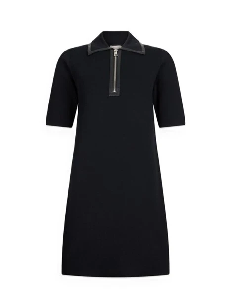 VESTITO CORTO DONNA CON COLLETTO CON ZIP E CINTURA DONNA NERO