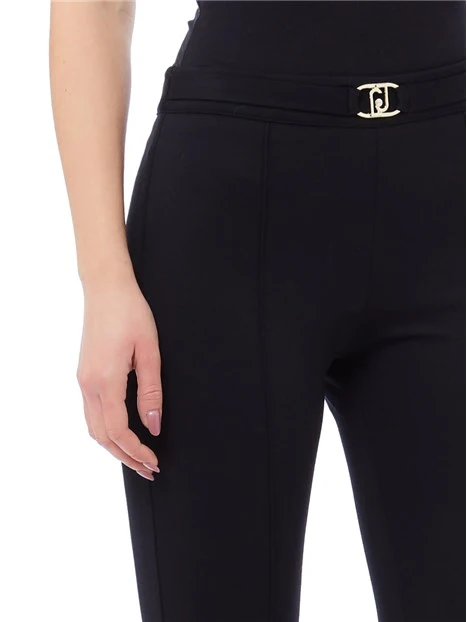 PANTALONI A ZAMPA CON CINTURA E FIBBIA DONNA NERO