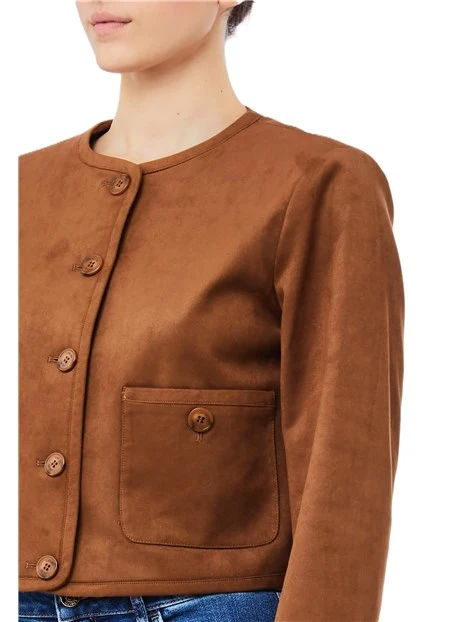 GIACCA CORTA SCAMOSCIATA CON TASCHE DONNA MARRONE