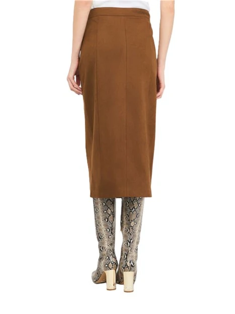 GONNA LUNGA CON SPACCO E LOGO IN METALLO DONNA MARRONE