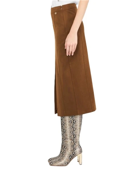 GONNA LUNGA CON SPACCO E LOGO IN METALLO DONNA MARRONE