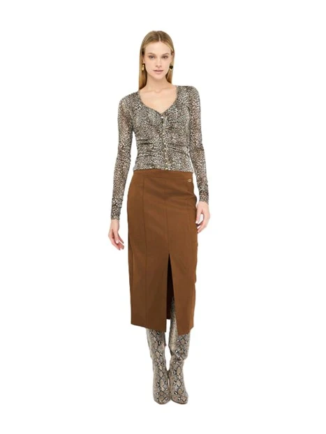 GONNA LUNGA CON SPACCO E LOGO IN METALLO DONNA MARRONE