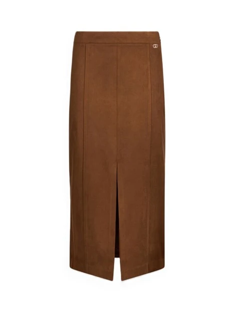 GONNA LUNGA CON SPACCO E LOGO IN METALLO DONNA MARRONE