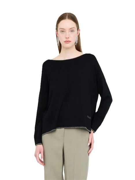 MAGLIA GIROCOLLO CON DETTAGLI IN LUREX DONNA NERO