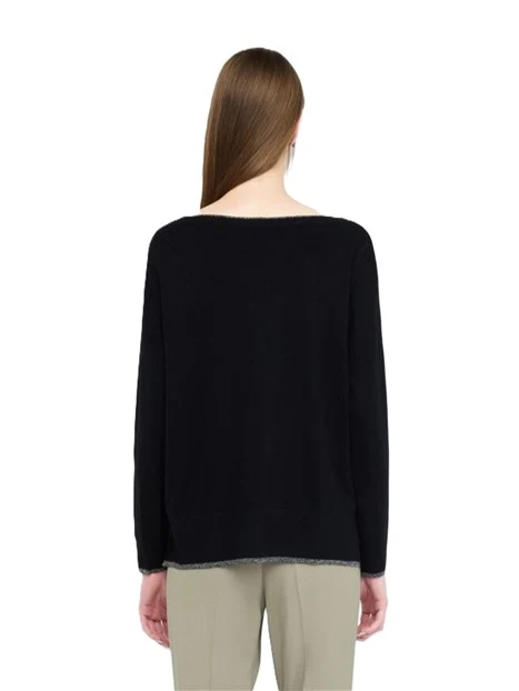 MAGLIA GIROCOLLO CON DETTAGLI IN LUREX DONNA NERO