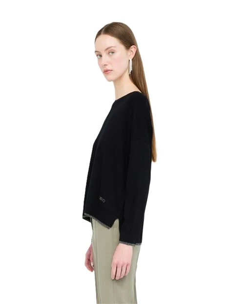 MAGLIA GIROCOLLO CON DETTAGLI IN LUREX DONNA NERO