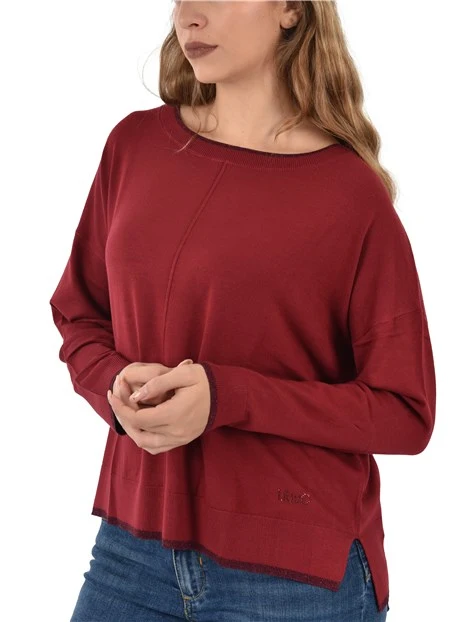 MAGLIA GIROCOLLO CON DETTAGLI IN LUREX DONNA ROSSO