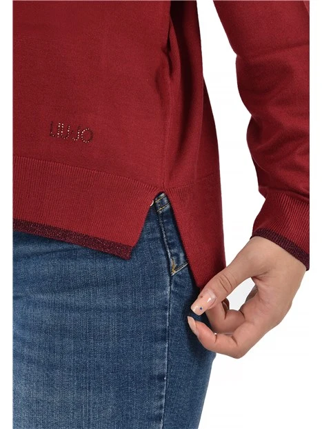 MAGLIA GIROCOLLO CON DETTAGLI IN LUREX DONNA ROSSO