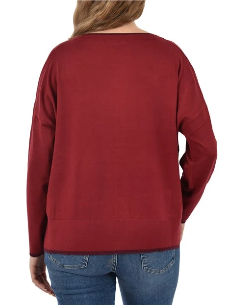 MAGLIA GIROCOLLO CON DETTAGLI IN LUREX DONNA ROSSO