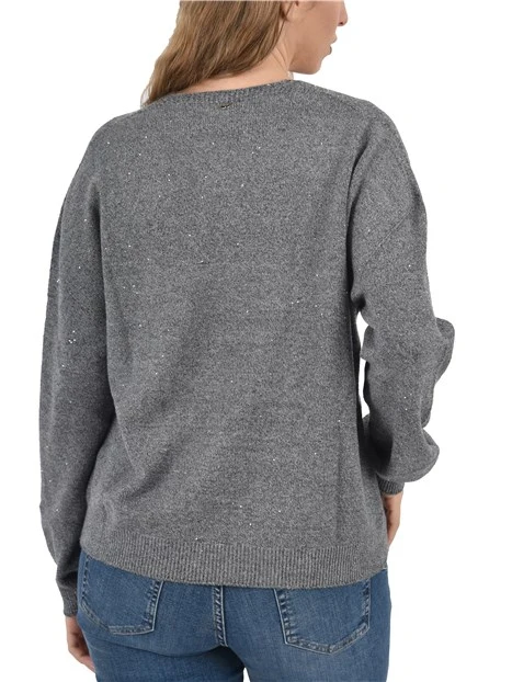 MAGLIA CON SCOLLO A V CON MICRO PAILETTES DONNA GRIGIO