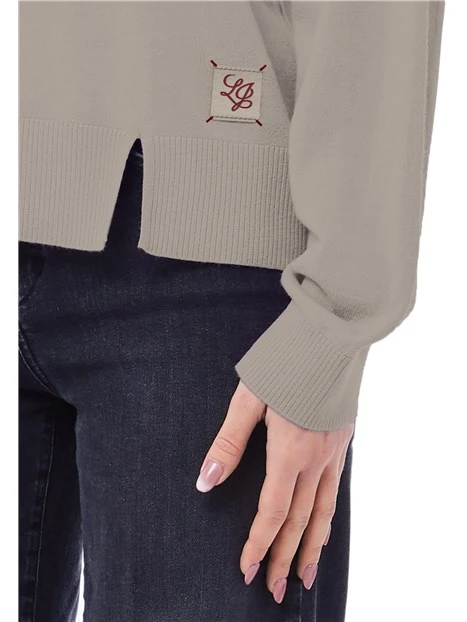 MAGLIA GIROCOLLO CON SPACCO FRONTALE DONNA BEIGE