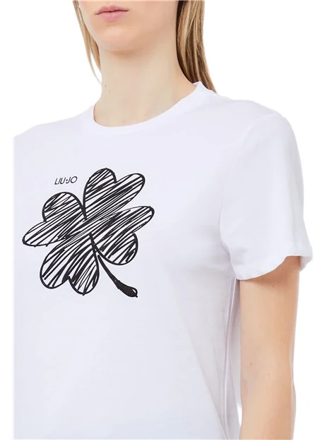 T-SHIRT MANICA CORTA CON STAMPA A FIORE DONNA BIANCO