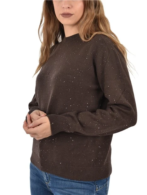 MAGLIA GIROCOLLO CON MICRO PAILLETTES IN VISCOSA  DONNA MARRONE