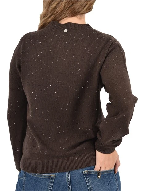 MAGLIA GIROCOLLO CON MICRO PAILLETTES IN VISCOSA  DONNA MARRONE