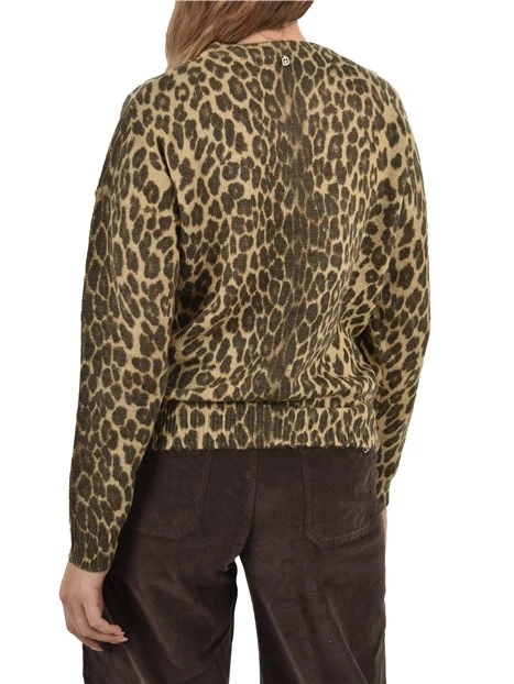 MAGLIA GIROCOLLO IN MISTO LANA  E MOHAIR CON MOTIVO ANIMALIER DONNA AVORIO