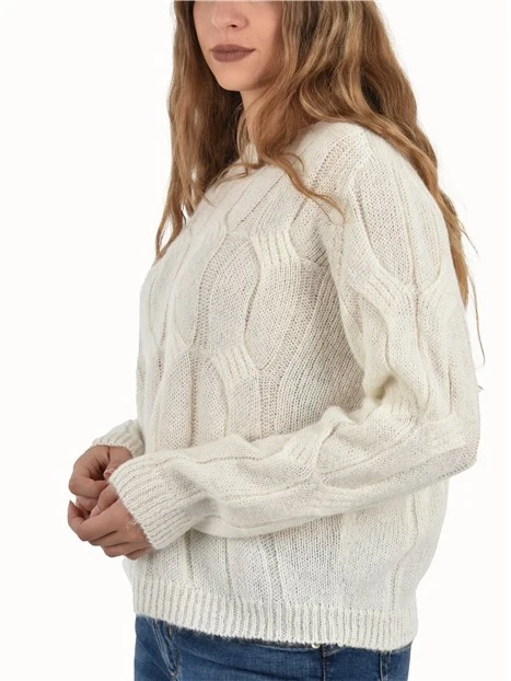 MAGLIA IN MISTO ALPACA CON LAVORAZIONE A TRECCE DONNA BIANCO