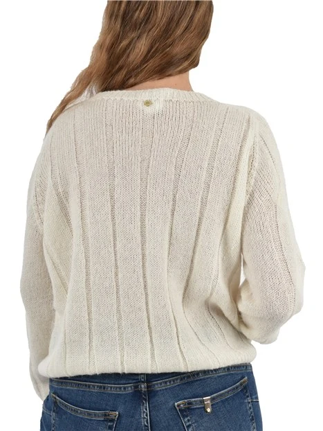 MAGLIA IN MISTO ALPACA CON LAVORAZIONE A TRECCE DONNA BIANCO