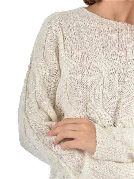 MAGLIA IN MISTO ALPACA CON LAVORAZIONE A TRECCE DONNA BIANCO