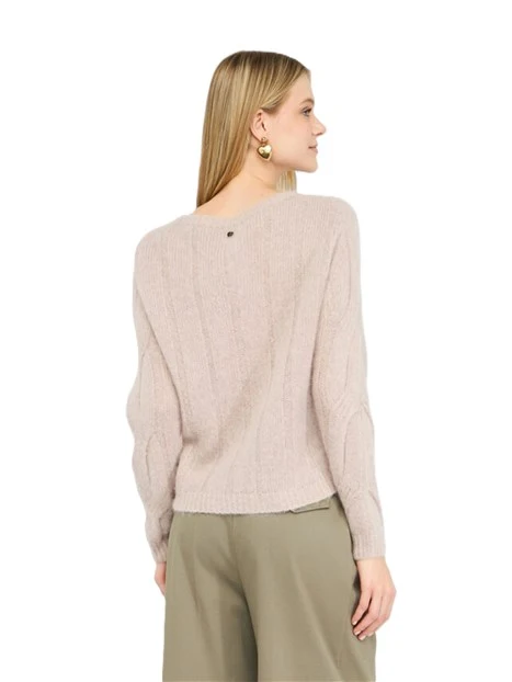 MAGLIA IN MISTO ALPACA CON LAVORAZIONE A TRECCE DONNA ROSA