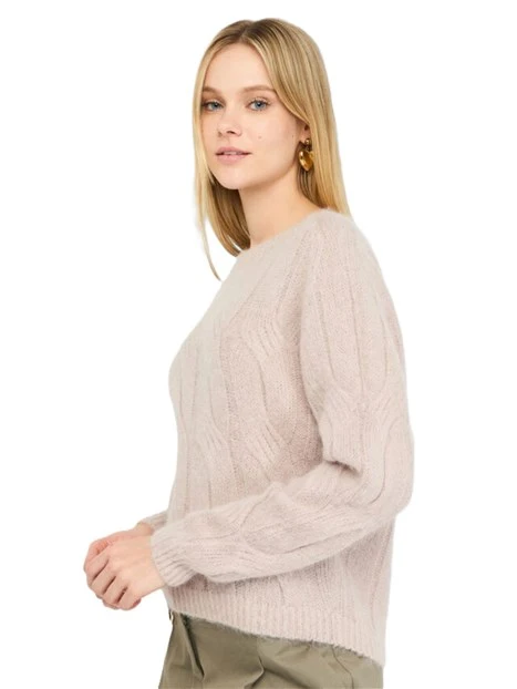 MAGLIA IN MISTO ALPACA CON LAVORAZIONE A TRECCE DONNA ROSA