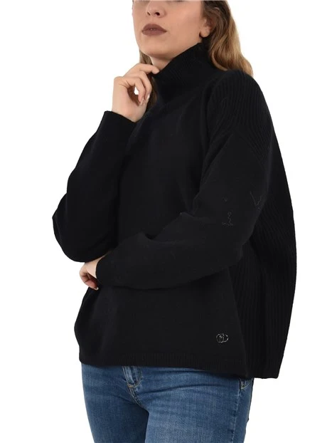 MAGLIA DOLCEVITA CON RICAMO GIOIELLO DONNA NERO