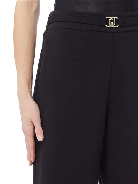 PANTALONE IN PUNTO MILANO CON CINTURA DONNA NERO