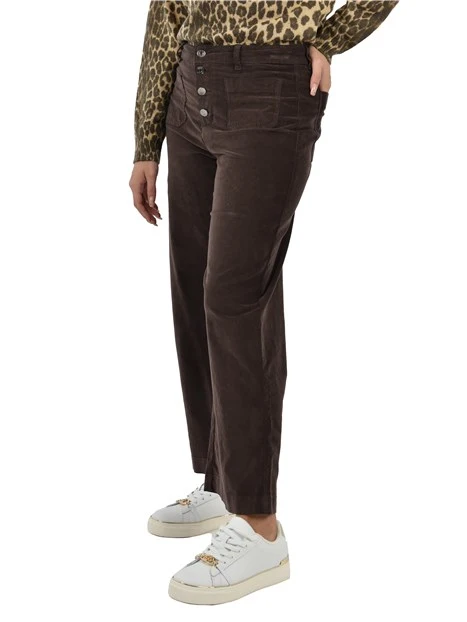 PANTALONI A ZAMPA IN VELLUTO VITA ALTA DONNA MARRONE