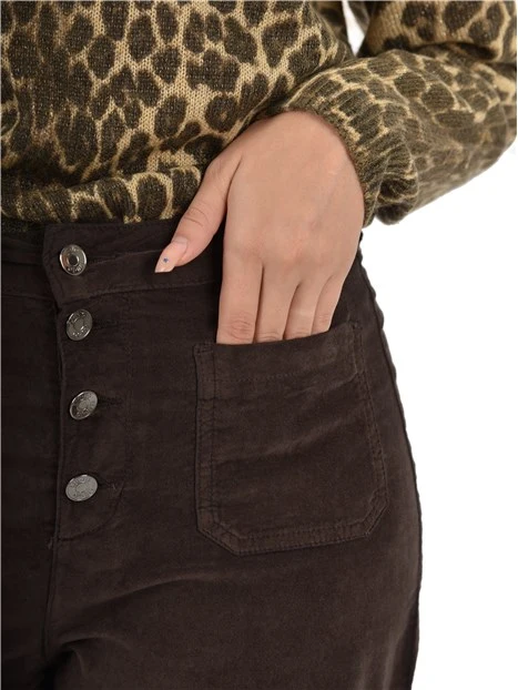 PANTALONI A ZAMPA IN VELLUTO VITA ALTA DONNA MARRONE