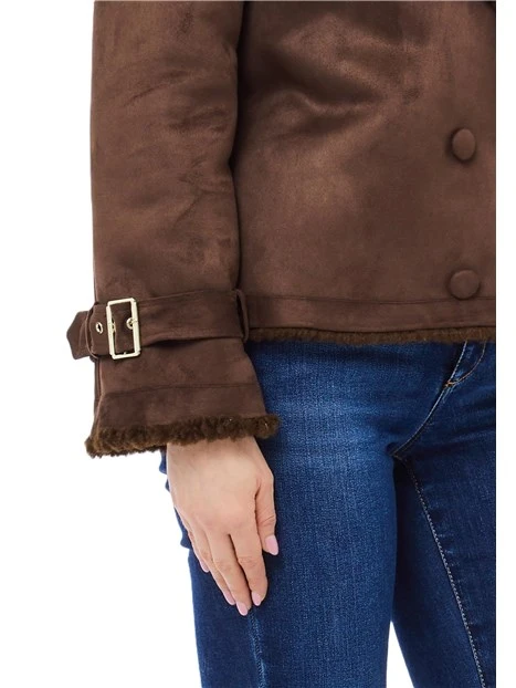 CAPPOTTO CORTO DOPPIOPETTO CON REVERS DONNA MARRONE
