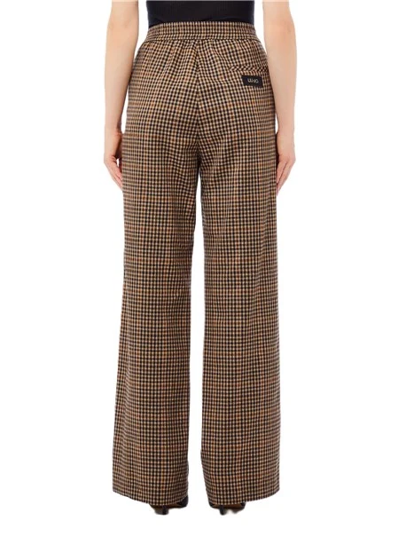 PANTALONI PALAZZO CON TESSUTO A QUADRI DONNA MARRONE