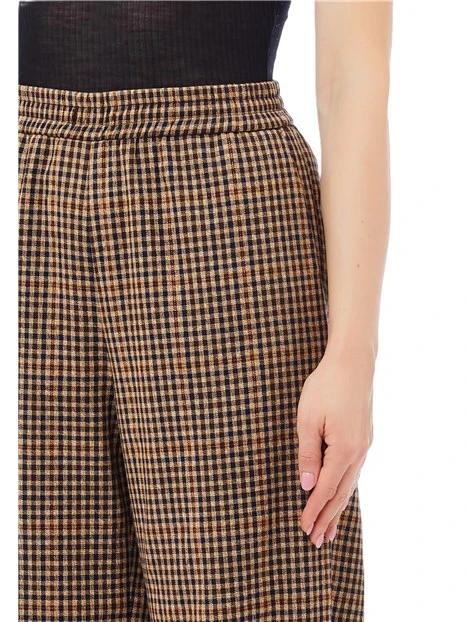 PANTALONI PALAZZO CON TESSUTO A QUADRI DONNA MARRONE