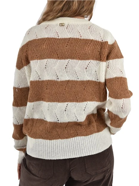 MAGLIA GIROCOLLO FANTASIA A RIGHE DONNA BIANCO