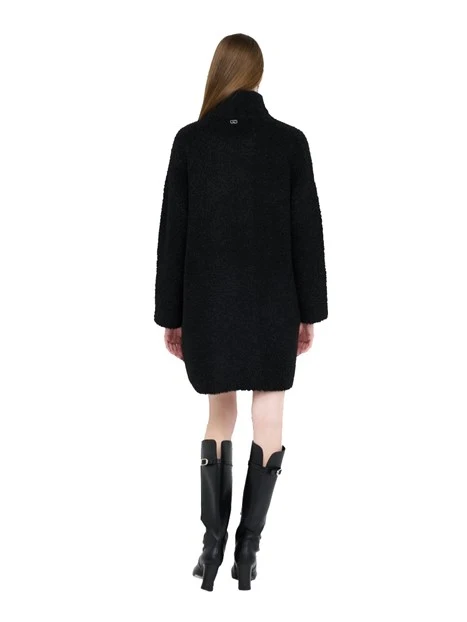 CAPPOTTO CORTO CON COLLETTO CON FIBIE REGOLABILI DONNA NERO