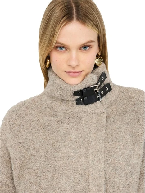 CAPPOTTO CORTO CON COLLETTO CON FIBIE REGOLABILI DONNA BEIGE