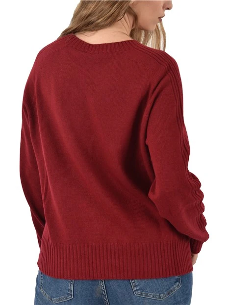 MAGLIA GIROCOLLO A COSTINE CON APPLICAZIONI GIOIELLO DONNA ROSSO