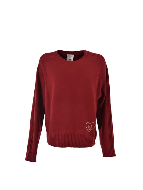 MAGLIA GIROCOLLO A COSTINE CON APPLICAZIONI GIOIELLO DONNA ROSSO