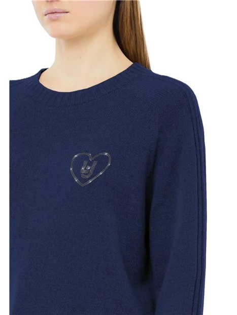 MAGLIA GIROCOLLO A COSTINE CON APPLICAZIONI GIOIELLO DONNA BLU