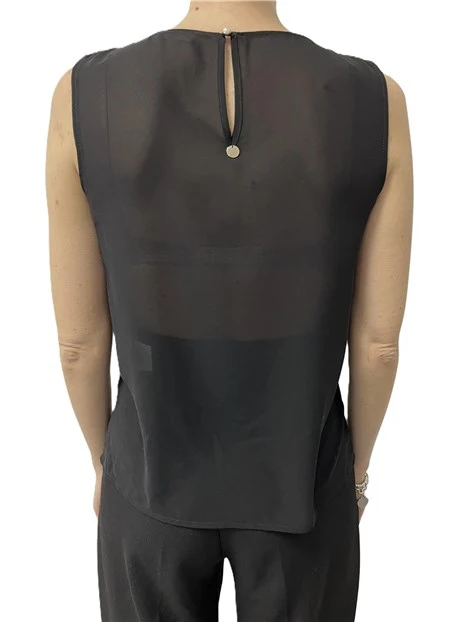 TOP SMANICATO CON TRASPARENZA ED INSERTO IN VELLUTO DONNA NERO
