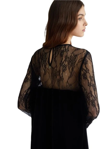 VESTITO CORTO CON MANICHE LUNGHE IN PIZZO DONNA NERO