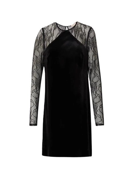 VESTITO CORTO CON MANICHE LUNGHE IN PIZZO DONNA NERO
