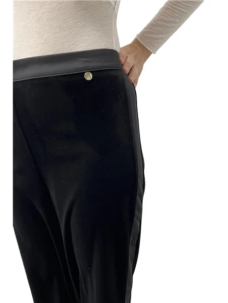 PANTALONE PALAZZO CON FASCIA IN RASO DONNA NERO