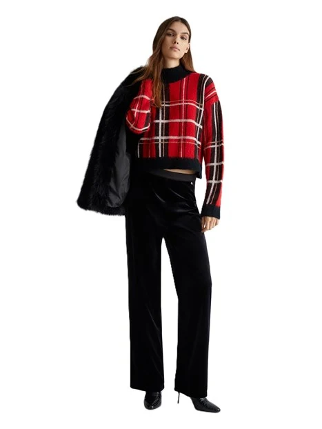 PANTALONE PALAZZO CON FASCIA IN RASO DONNA NERO